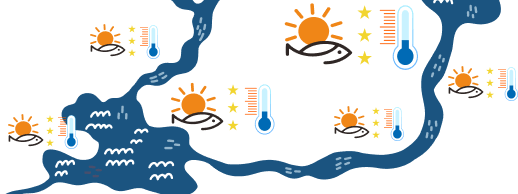 地図上に約2日後までの水温・釣り日和予報を表示